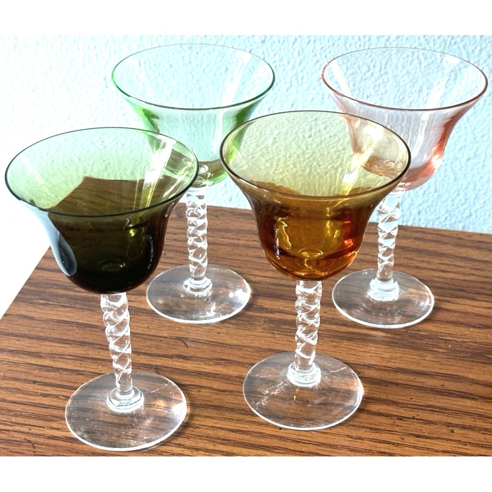 Stemware-Twisted Braided‎ Cordial Glasses Gold.Rose.Light Green.Dark Green